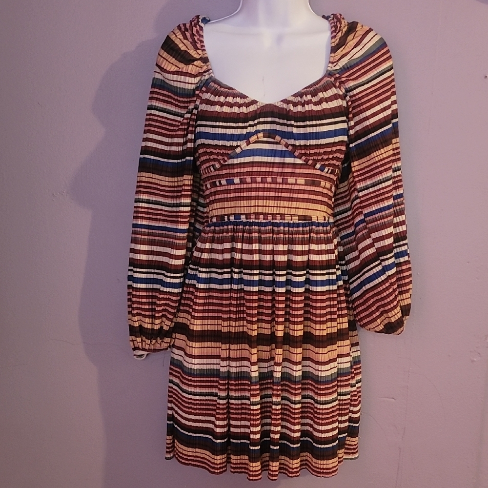 Zara Casual Brown and Orange Bishop Sleeve Sundress